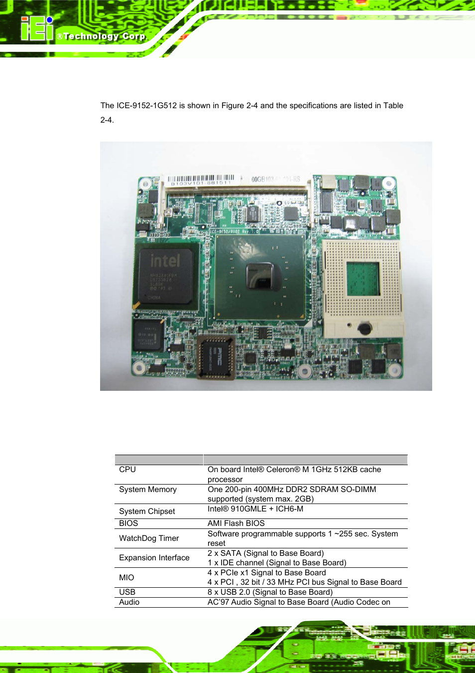 3 ice-9102-1g512-r10, Figure 2-4: ice-9102-1g512-r10, Table 2-4: ice-9102-1g512-r10 specification | IEI Integration ICE-DB-9S User Manual | Page 25 / 159