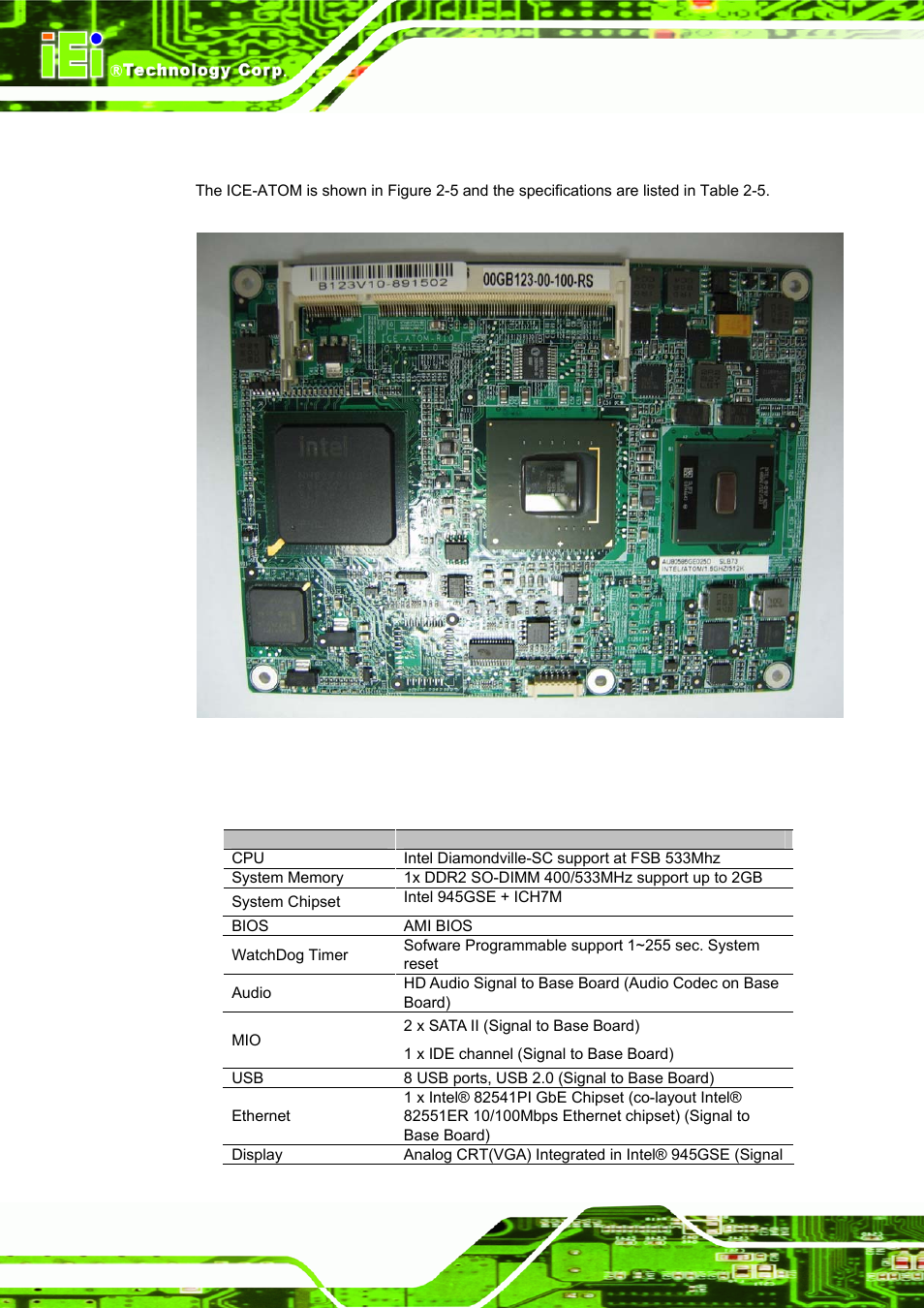 4 ice-atom-r10, Figure 2-5: ice-atom-r10, Table 2-5: ice-atom-r10 specification | IEI Integration ICE-DB-9S User Manual | Page 27 / 159
