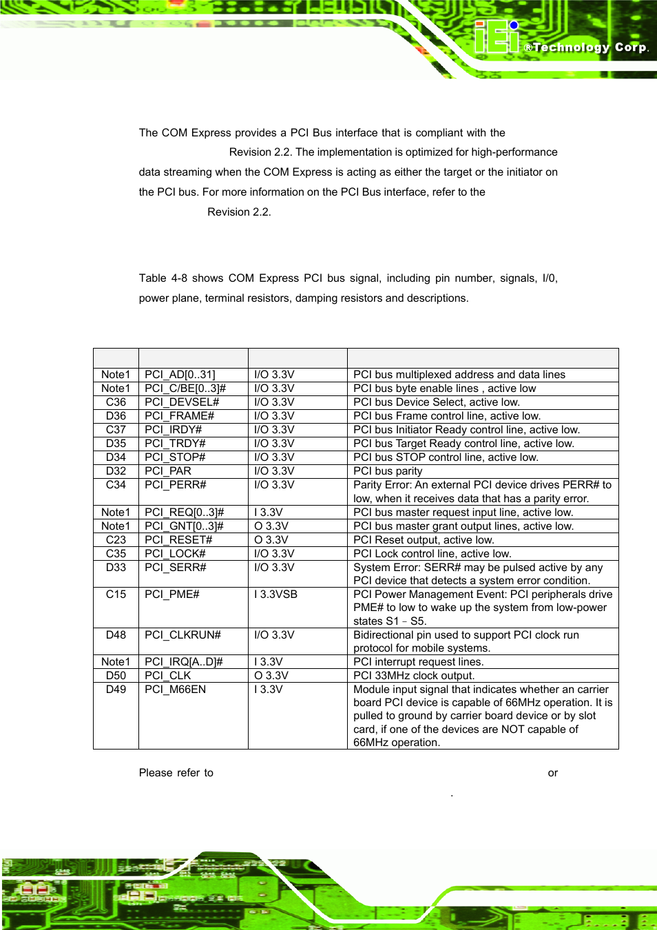 3 pci, 1 signal description, Table 4-8: pci signal description | IEI Integration ICE-DB-9S User Manual | Page 60 / 159