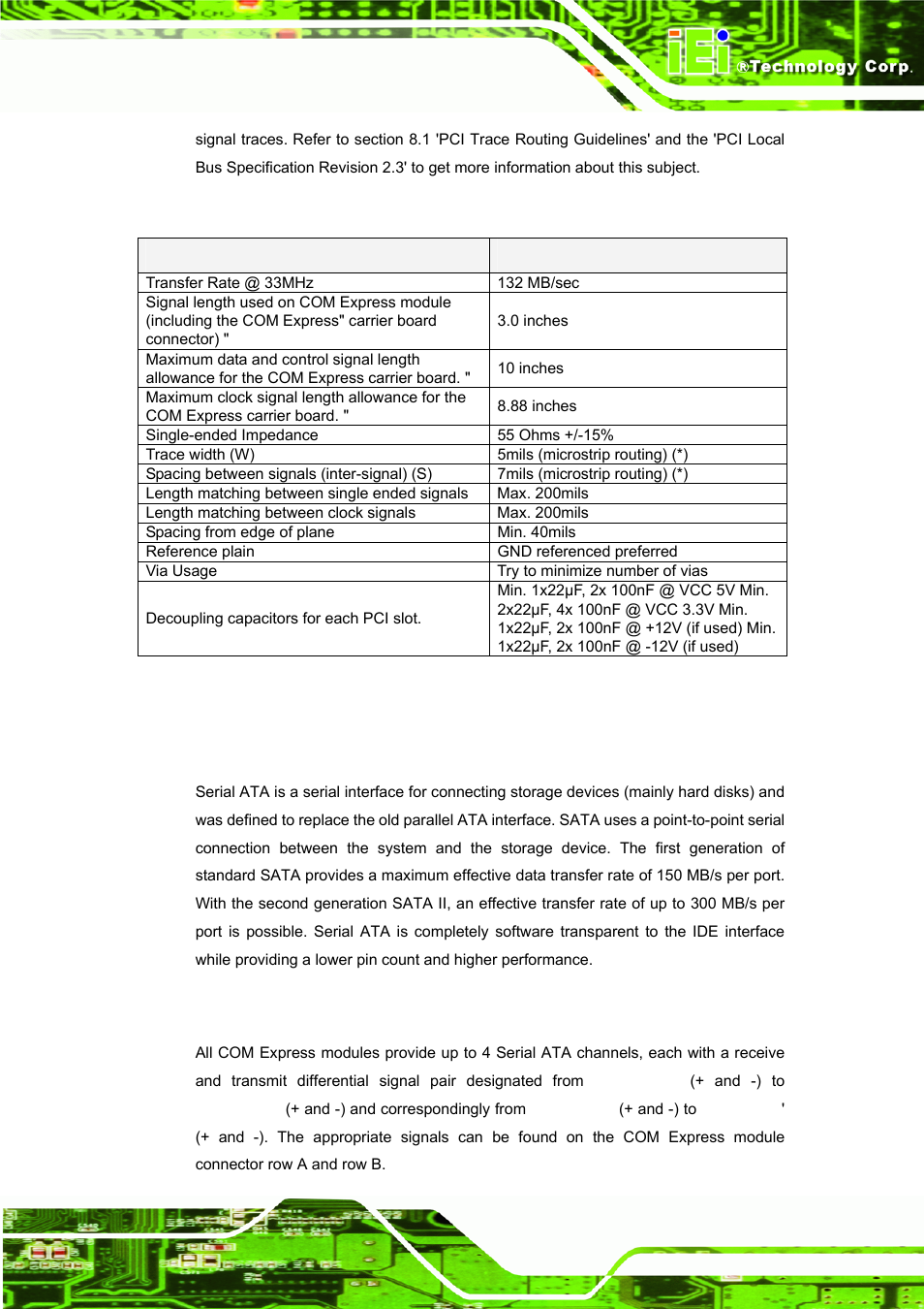 4 sata (serial ata interface), 1 signal description, 4 sata | Erial, Ata i, Nterface, Table 4-10: pci impedance consideration | IEI Integration ICE-DB-9S User Manual | Page 64 / 159