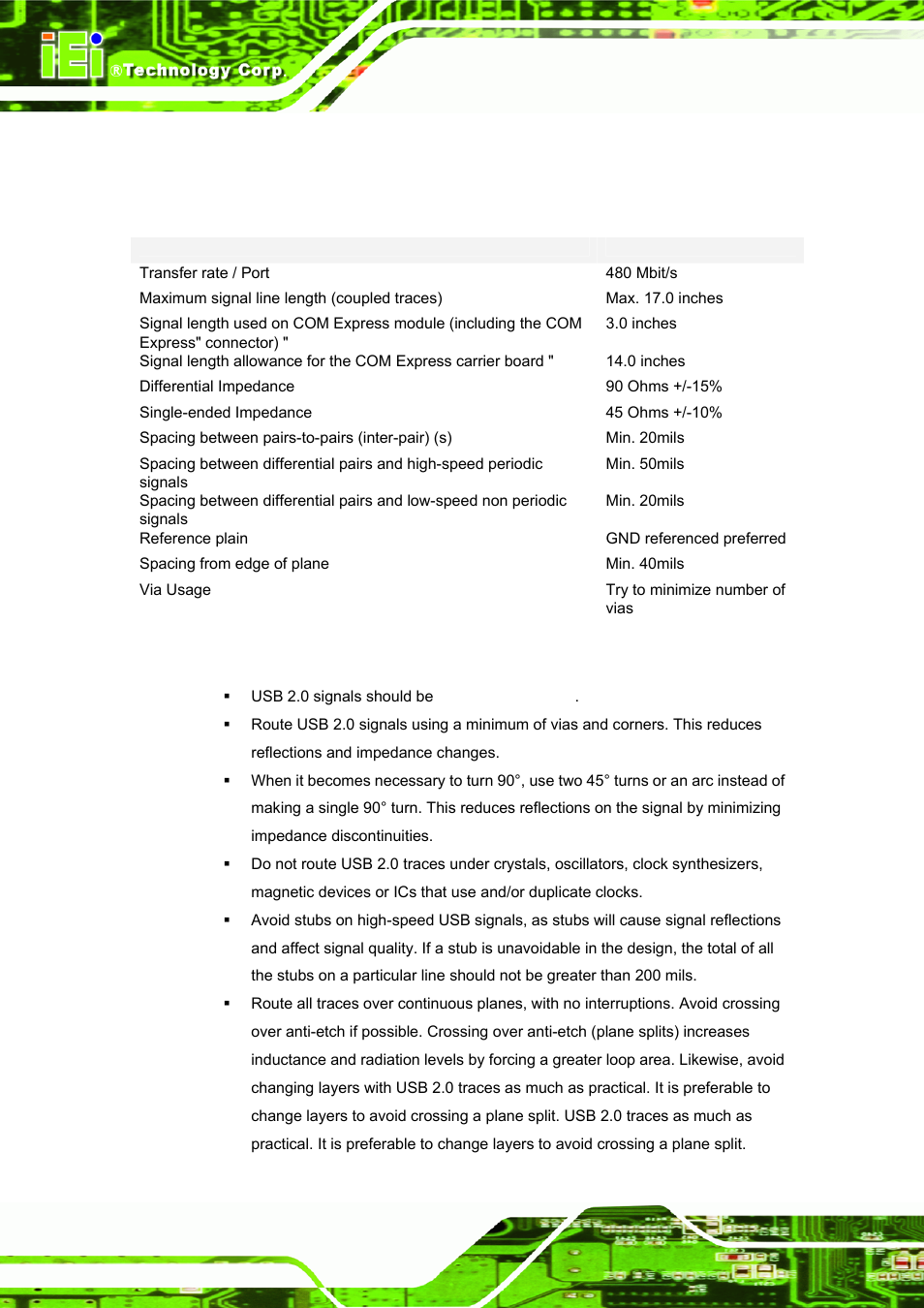 6 usb routing guideline, 1 impedance, 2 general routing and placement | IEI Integration ICE-DB-9S User Manual | Page 73 / 159