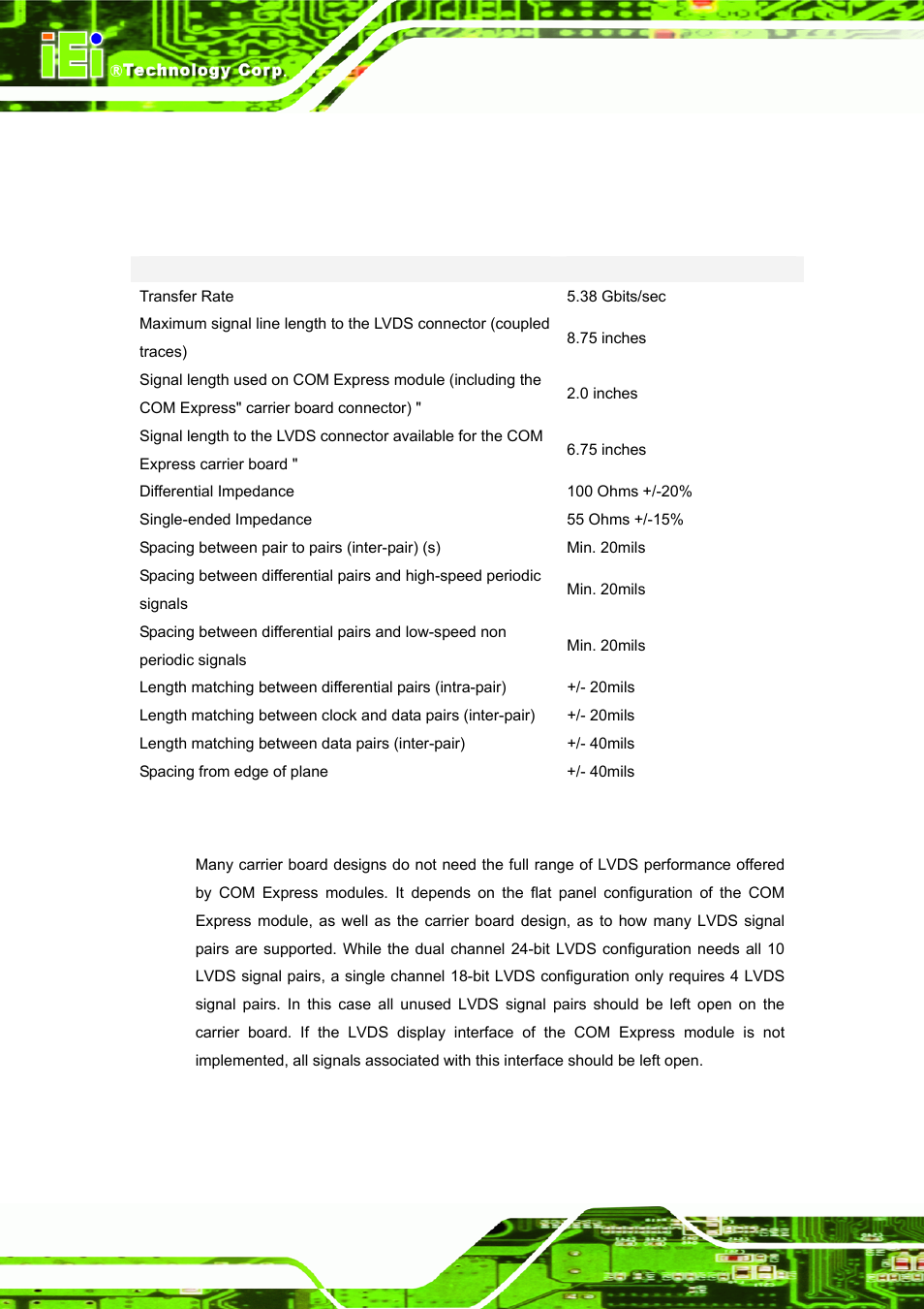 4 lvds routing guideline, 1 impedance, 2 implement | Table 4-16: lvds impedance consideration | IEI Integration ICE-DB-9S User Manual | Page 77 / 159