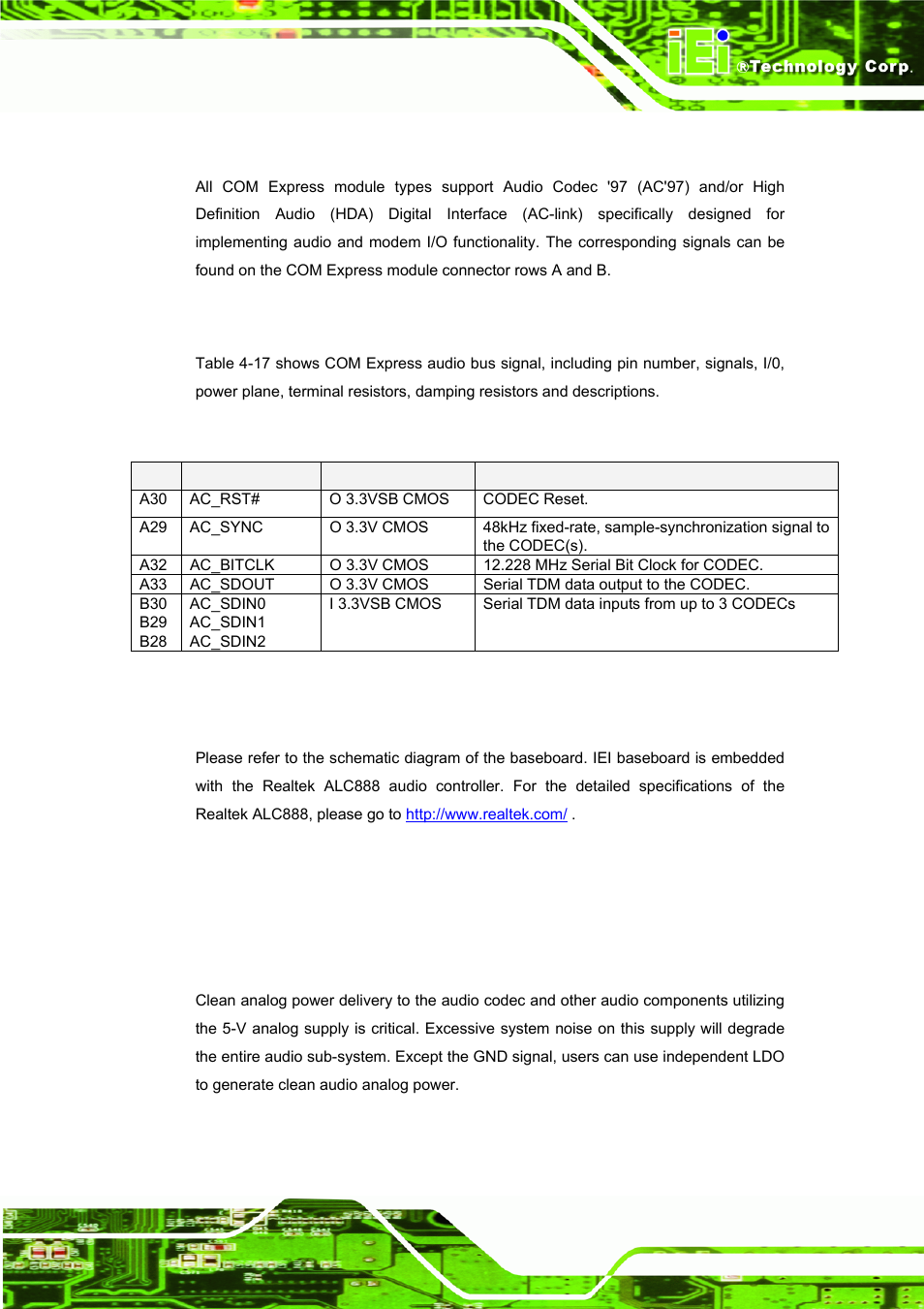 7 audio codec interface(ac’97/hda), 1 signal description, 8 reference circuit | 1 audio routing guideline, 1 analog power delivery, Udio, Odec, Nterface, Ac’97/hda), Eference | IEI Integration ICE-DB-9S User Manual | Page 78 / 159