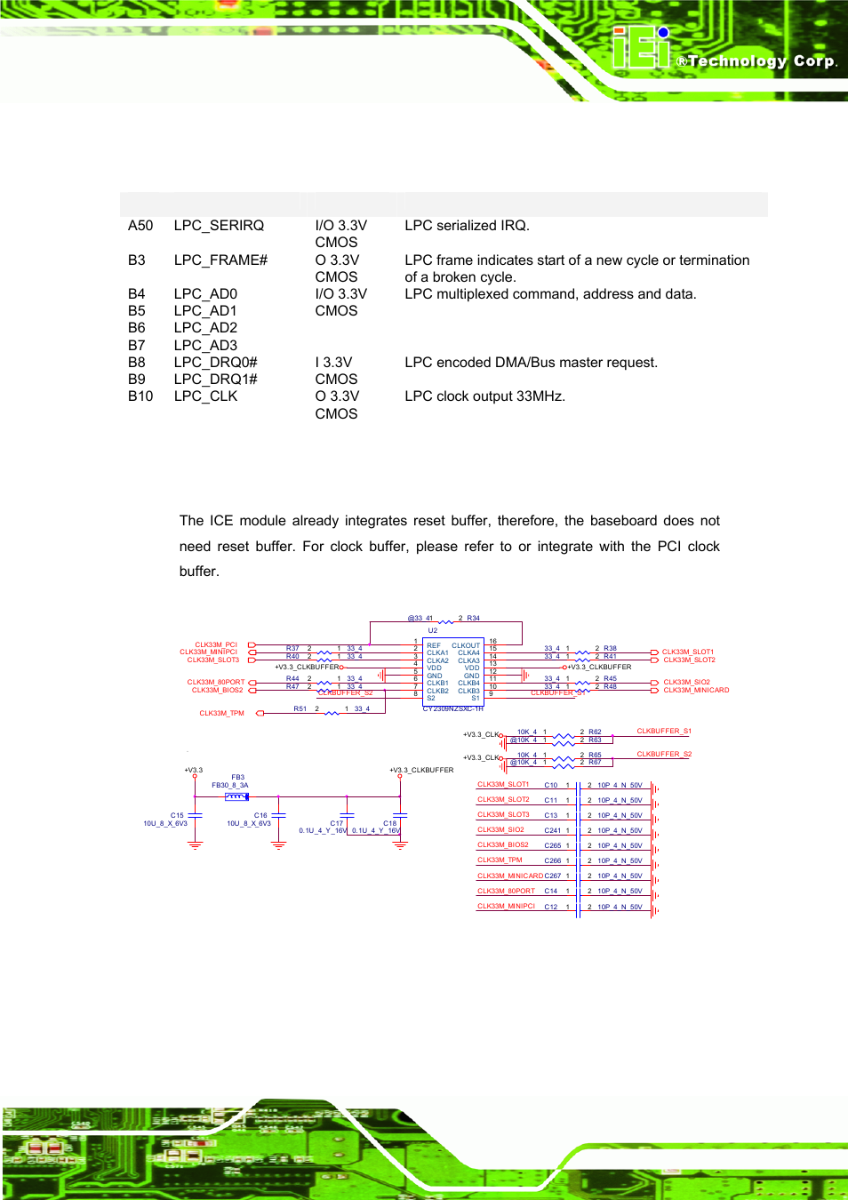 2 clock and reset buffer, Figure 4-34: clock buffer, Table 4-22: lpc interface signal descriptions | Page 75 ice module | IEI Integration ICE-DB-9S User Manual | Page 88 / 159