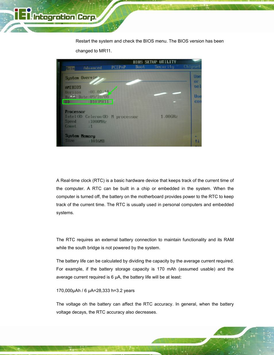 B.3 rtc overview, B.3.1 how to calculate the battery life, Verview | IEI Integration ICE-DB-T6 User Manual | Page 104 / 129
