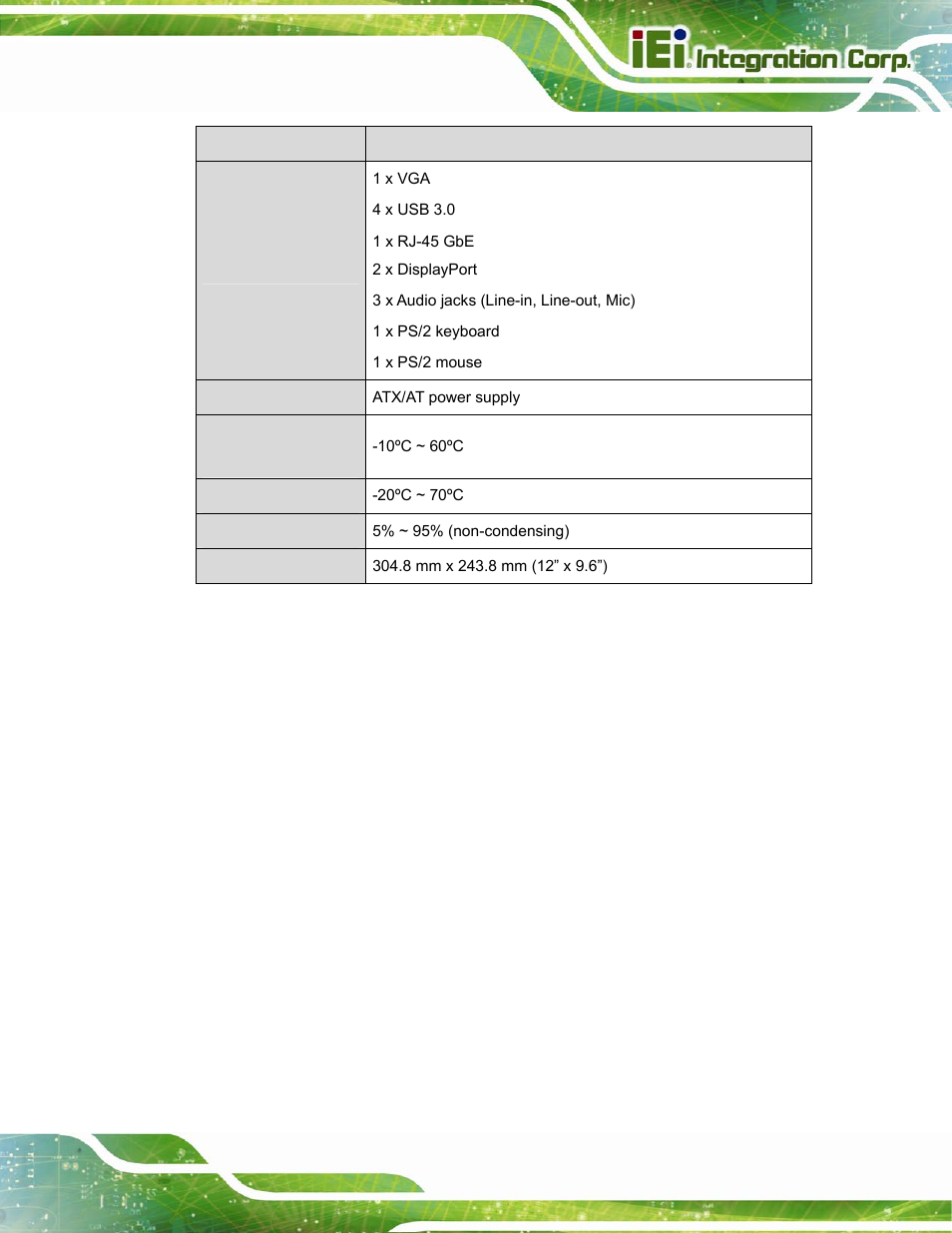 Table 1-3: ice-db-t6 specifications | IEI Integration ICE-DB-T6 User Manual | Page 19 / 129