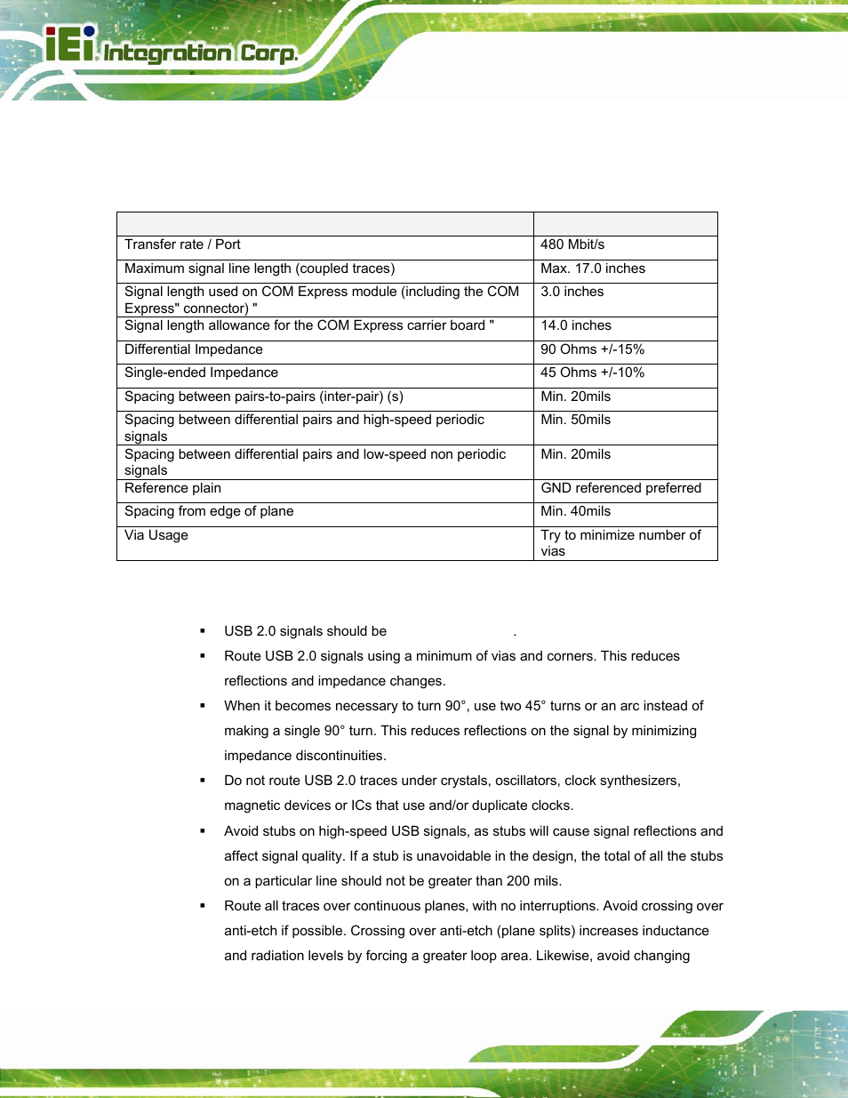 6 usb routing guideline, 1 impedance, 2 general routing and placement | IEI Integration ICE-DB-T6 User Manual | Page 52 / 129