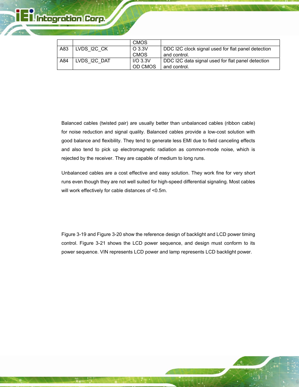 2 lvds cable consideration, 3 backlight and lcd power timing control, Table 3-14: lvds signals description | IEI Integration ICE-DB-T6 User Manual | Page 58 / 129
