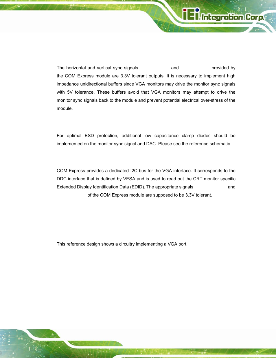 4 routing guide line, 1 hsync and vsync signals, 2 esd | 3 ddc interface, 5 vga reference design | IEI Integration ICE-DB-T6 User Manual | Page 71 / 129