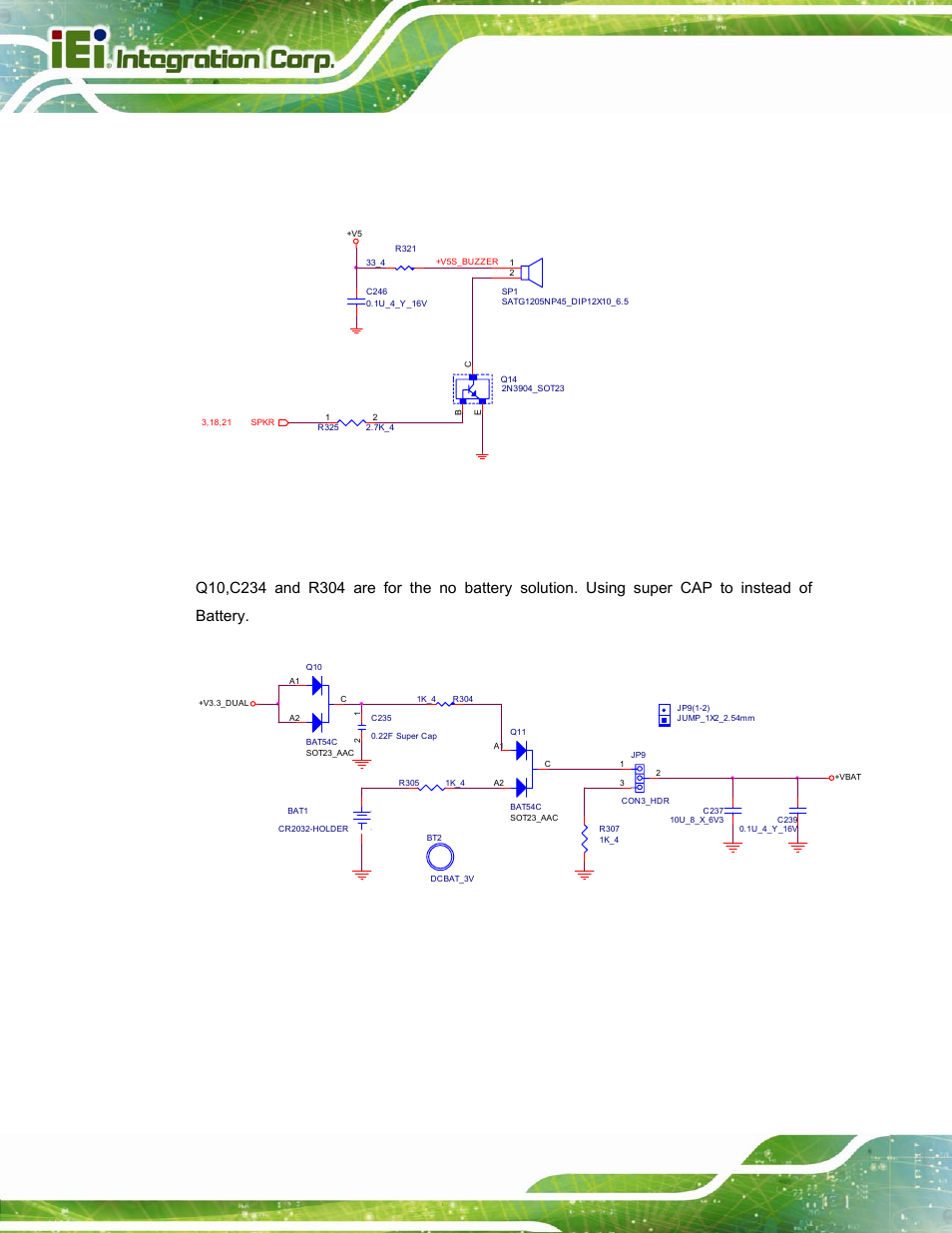 2 speaker/fan control/rtc reference, 1 speaker out, 2 rtc | Figure 3-29: speaker out reference schematic, Figure 3-30: rtc reference schematic, Clear cmos/super cap | IEI Integration ICE-DB-T6 User Manual | Page 74 / 129