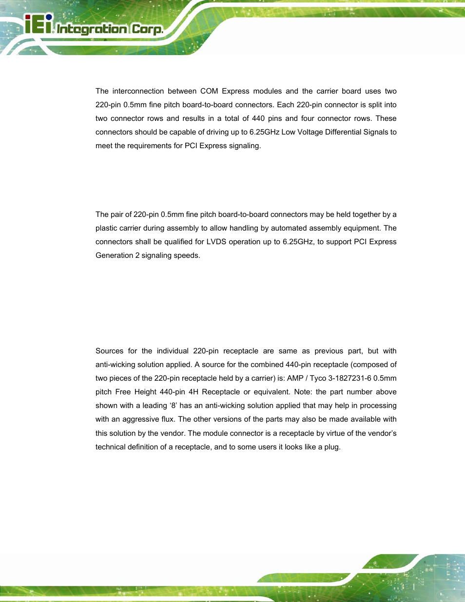 1 chapter overview, 2 com module and carrier board connector, 1 module connector | Hapter, Verview, Odule and, Arrier, Oard, Onnector | IEI Integration ICE-DB-T6 User Manual | Page 84 / 129