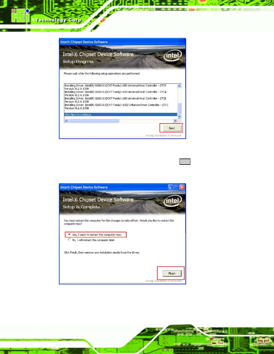 Figure 7-7: chipset driver setup operations | IEI Integration ICE-945GSE v1.01 User Manual | Page 110 / 151