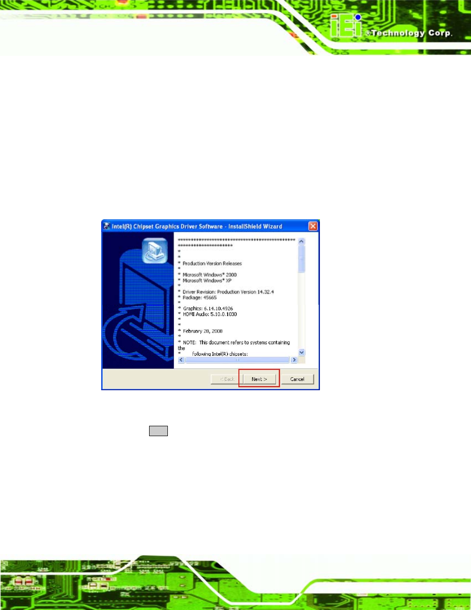 4 vga driver installation, River, Nstallation | Figure 7-9: vga driver read me file | IEI Integration ICE-945GSE v1.01 User Manual | Page 111 / 151