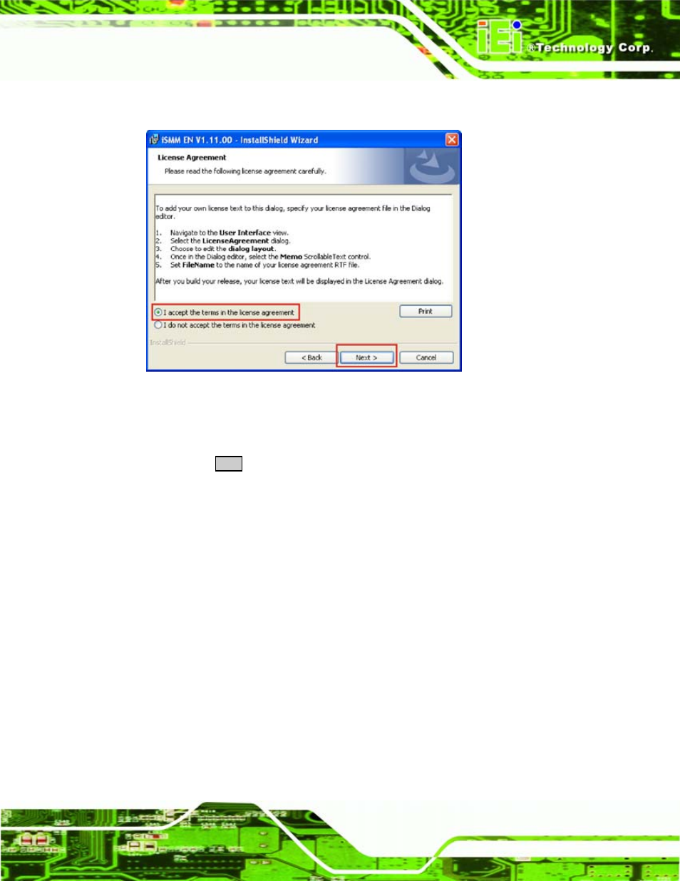 Figure 7-32: ismm license agreement | IEI Integration ICE-945GSE v1.01 User Manual | Page 125 / 151