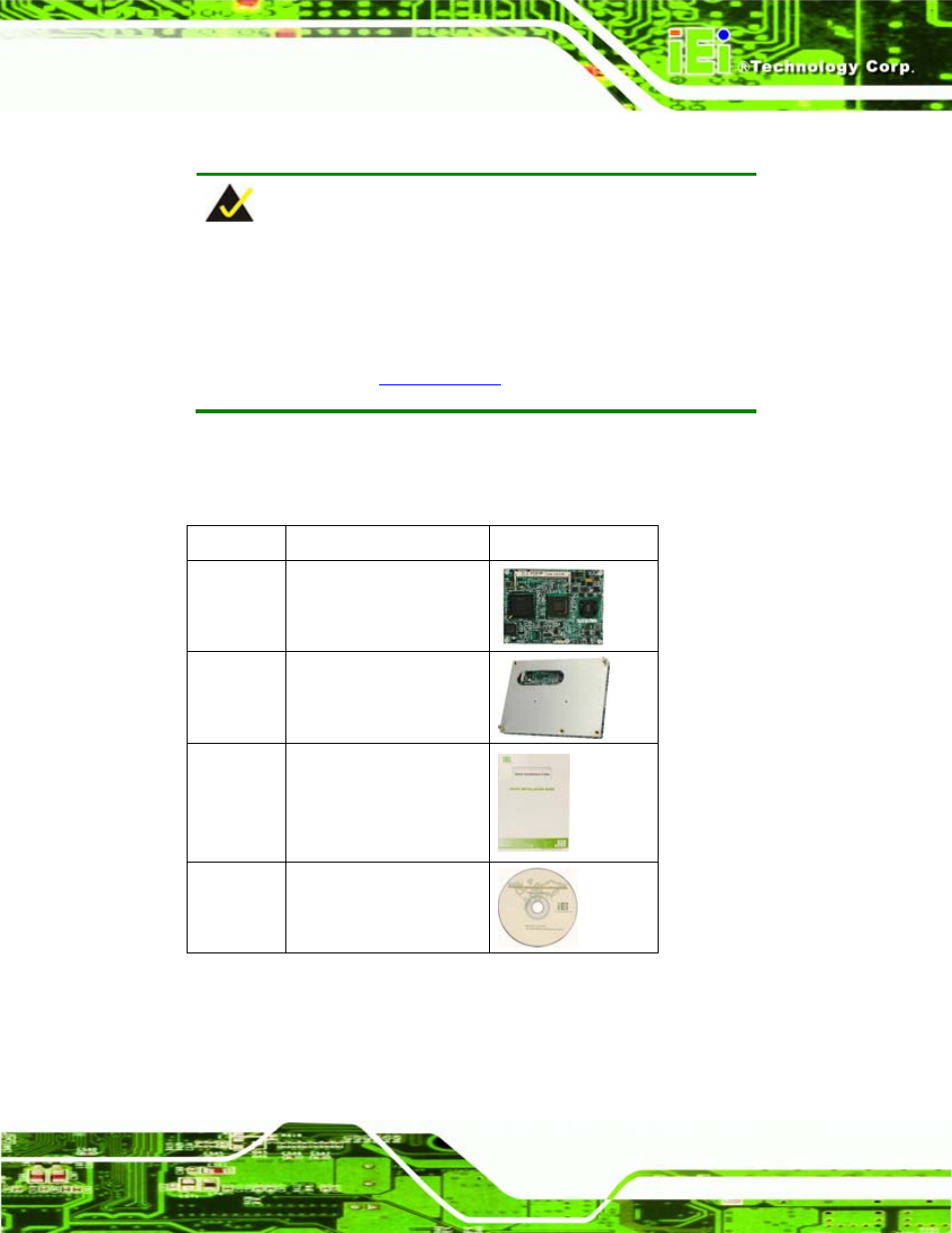 3 unpacking checklist, 1 package contents, Npacking | Hecklist, Table 3-1: package list contents | IEI Integration ICE-945GSE v1.01 User Manual | Page 33 / 151