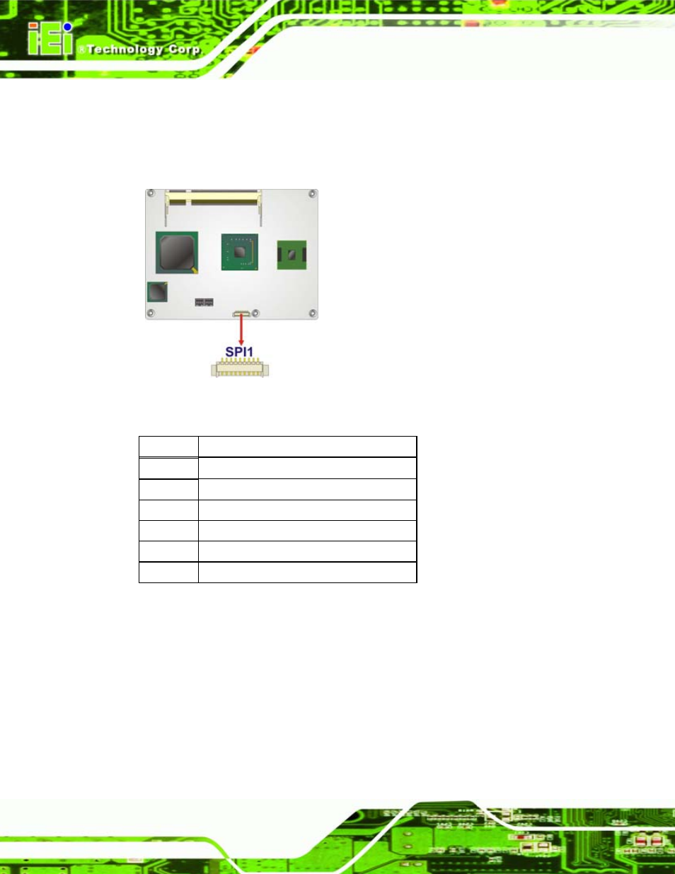 Figure 4-6: spi flash connector location, Table 4-4: spi flash connector pin definitions | IEI Integration ICE-945GSE v1.01 User Manual | Page 46 / 151