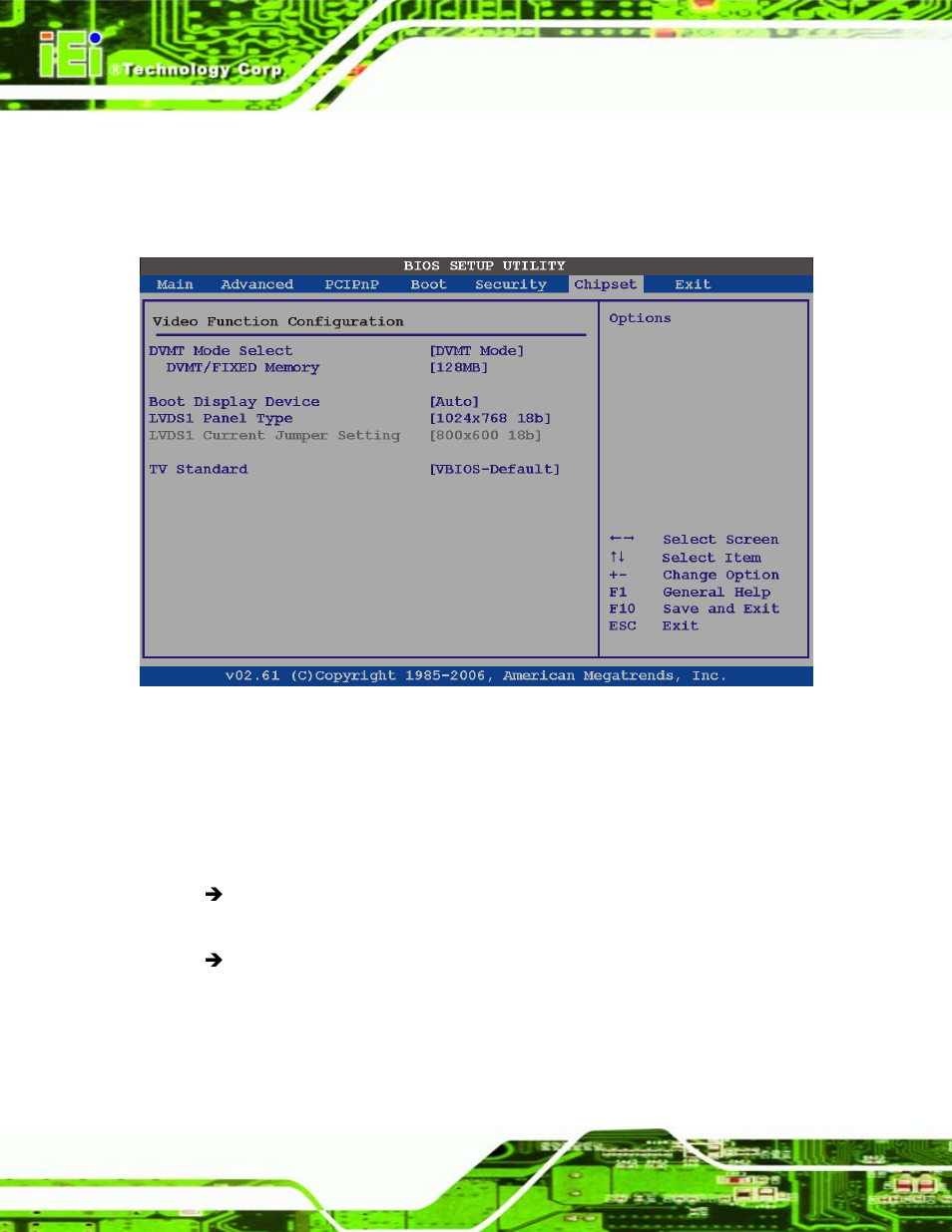 1 video function configuration, Bios menu 24: video function configuration | IEI Integration ICE-945GSE v1.01 User Manual | Page 98 / 151