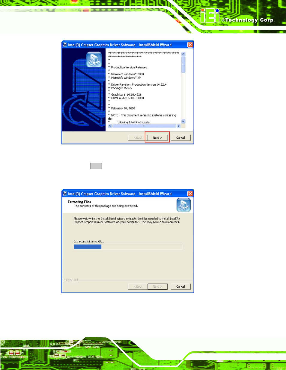 Figure 7-9: vga driver read me file, Figure 7-10: vga driver setup files extracted, Ad me file in figure 7-9 | IEI Integration ICE-945GSE v1.11 User Manual | Page 107 / 147