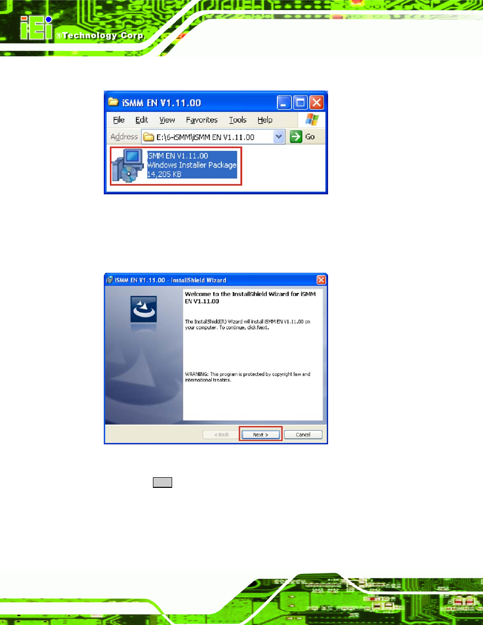 Figure 7-30: ismm installation file, Figure 7-31: ismm installshield welcome screen | IEI Integration ICE-945GSE v1.11 User Manual | Page 120 / 147