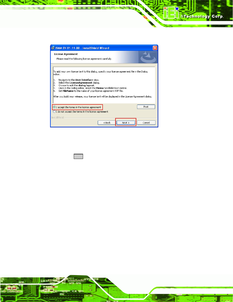Figure 7-32: ismm license agreement | IEI Integration ICE-945GSE v1.11 User Manual | Page 121 / 147