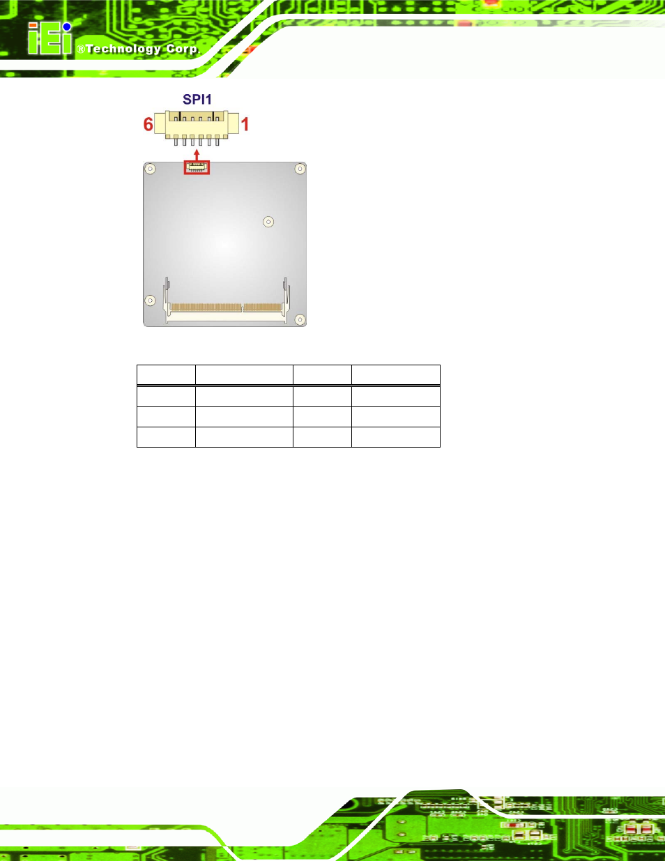 Figure 3-5: spi flash connector location, Table 3-4: spi flash connector pinouts | IEI Integration ICE-CV-D25501_N26001 User Manual | Page 36 / 150