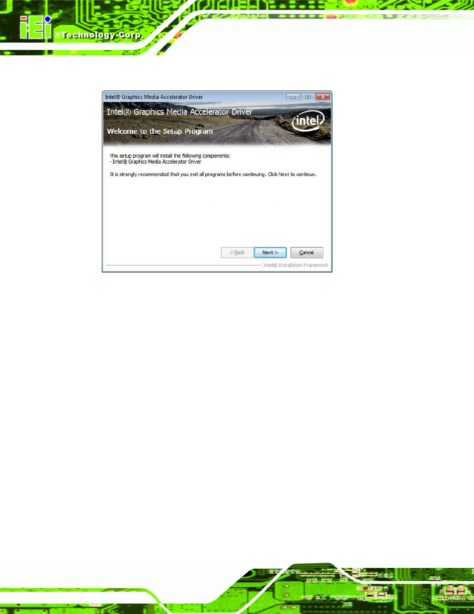 Figure 6-9: vga driver welcome screen | IEI Integration ICE-CV-D25501_N26001 User Manual | Page 84 / 150