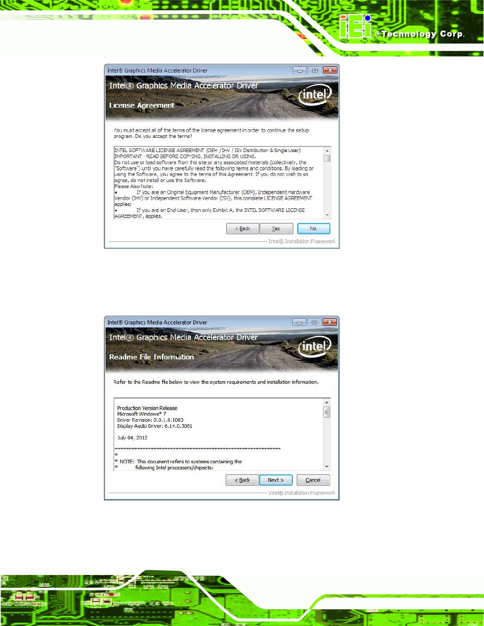 Figure 6-10: vga driver license agreement, Figure 6-11: vga driver read me file | IEI Integration ICE-CV-D25501_N26001 User Manual | Page 85 / 150