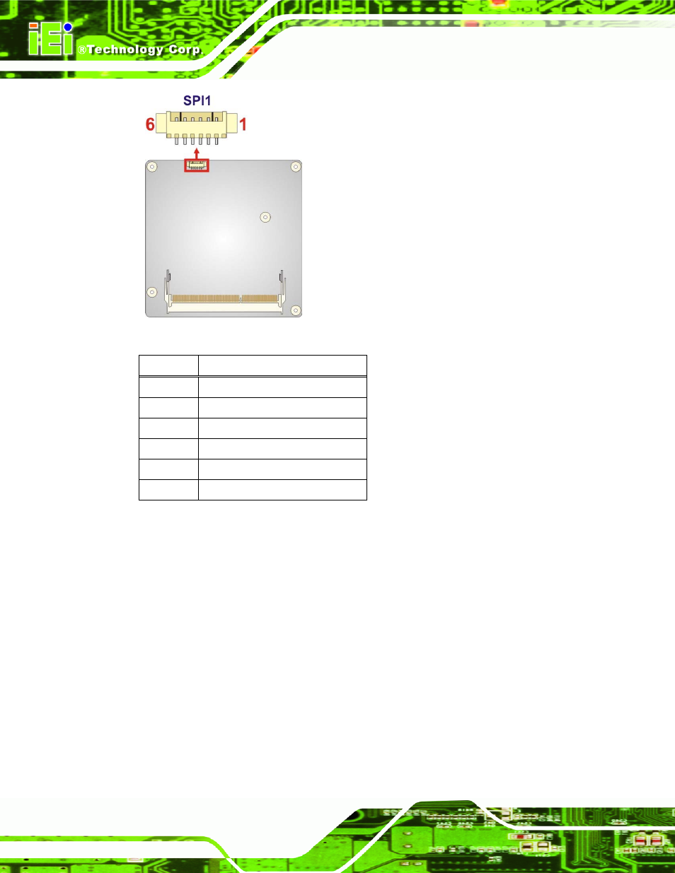 Figure 3-5: spi flash connector location, Table 3-4: spi flash connector pinouts | IEI Integration ICE-CV-D25502_N26002 User Manual | Page 36 / 150