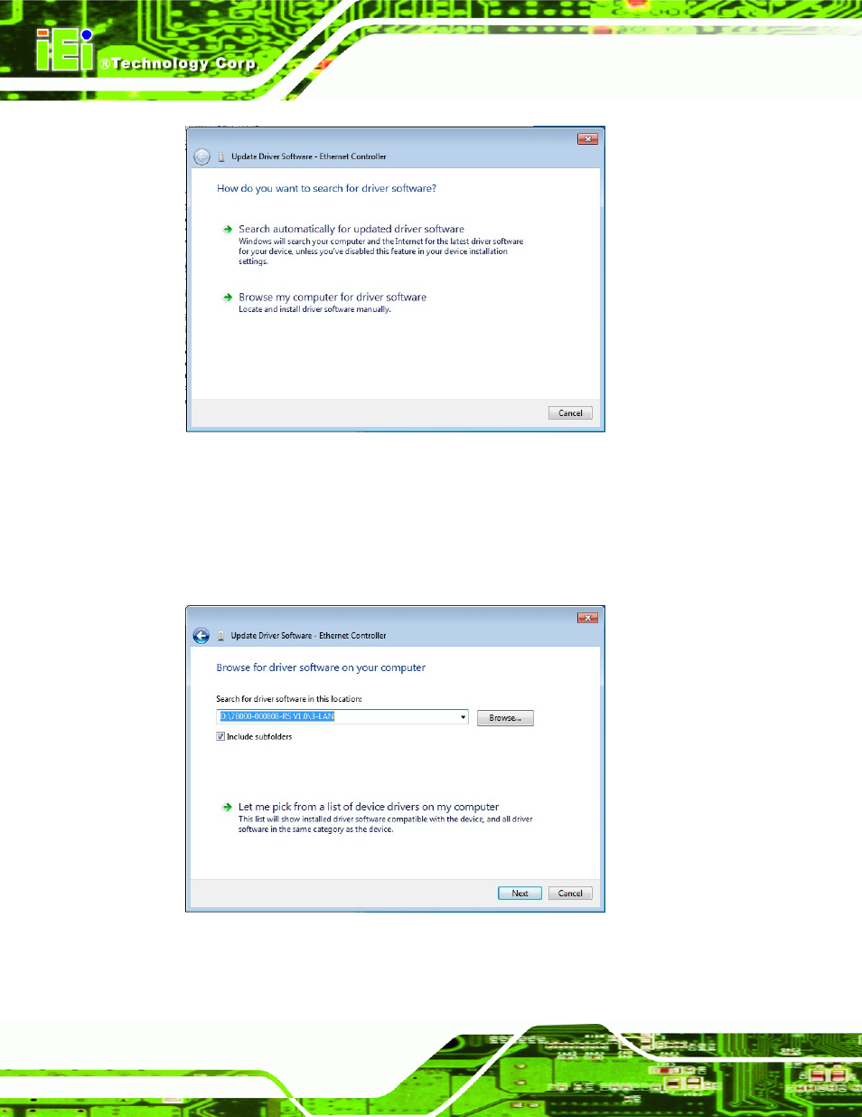 Figure 6-16: update driver software window, Figure 6-17: locate driver files | IEI Integration ICE-QM770 User Manual | Page 100 / 168