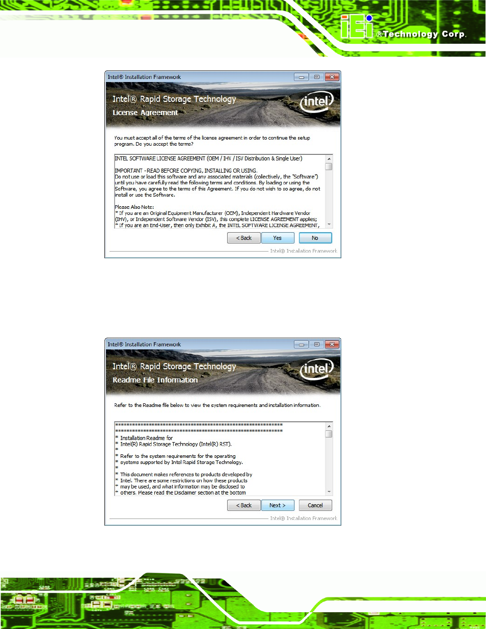 Figure 6-24: sata raid driver license agreement, Figure 6-25: sata raid driver read me file | IEI Integration ICE-QM770 User Manual | Page 105 / 168