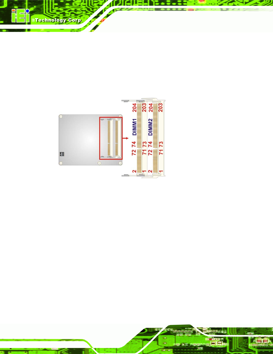 3 so-dimm connectors, 4 spi flash connector (bios), Figure 3-4: so-dimm connector locations | IEI Integration ICE-QM770 User Manual | Page 36 / 168