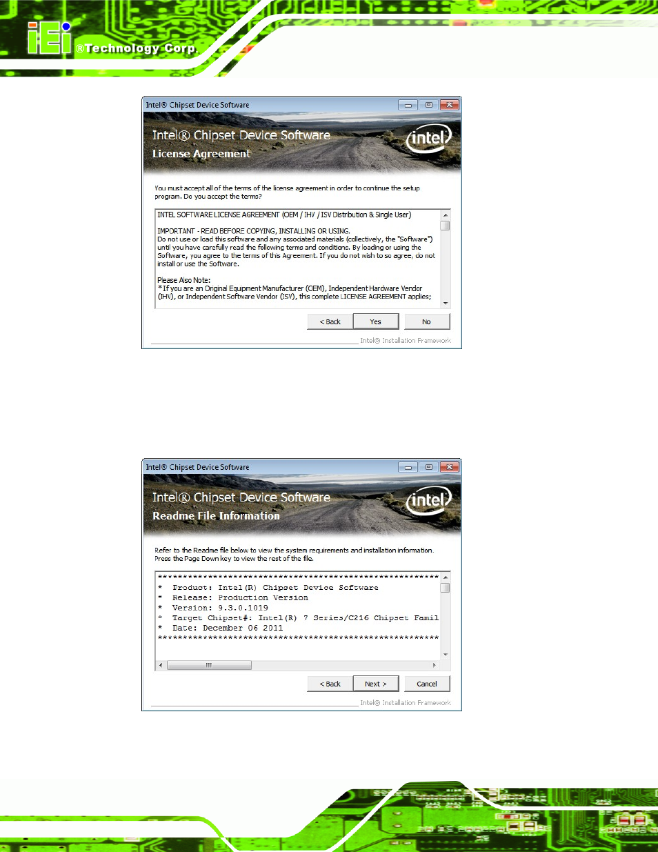 Figure 6-4: chipset driver license agreement, Figure 6-5: chipset driver read me file | IEI Integration ICE-QM770 User Manual | Page 92 / 168