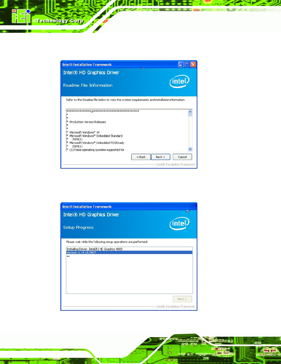Figure 6-10: graphics driver read me file, Figure 6-11: graphics driver setup operations | IEI Integration ICE-QM770 User Manual | Page 96 / 168