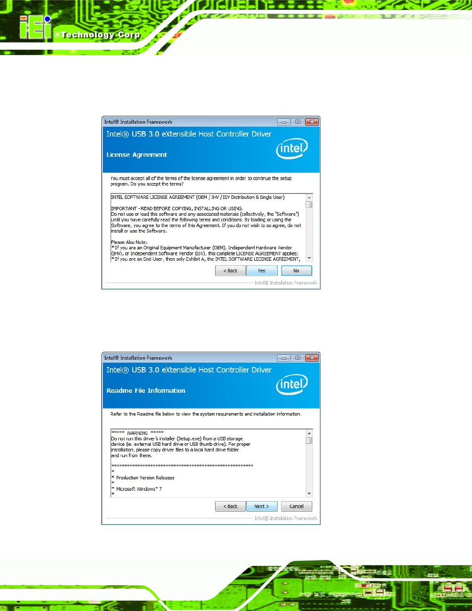 Figure 6-21: usb 3.0 driver license agreement, Figure 6-22: usb 3.0 driver read me file | IEI Integration ICE-QM871 User Manual | Page 101 / 172