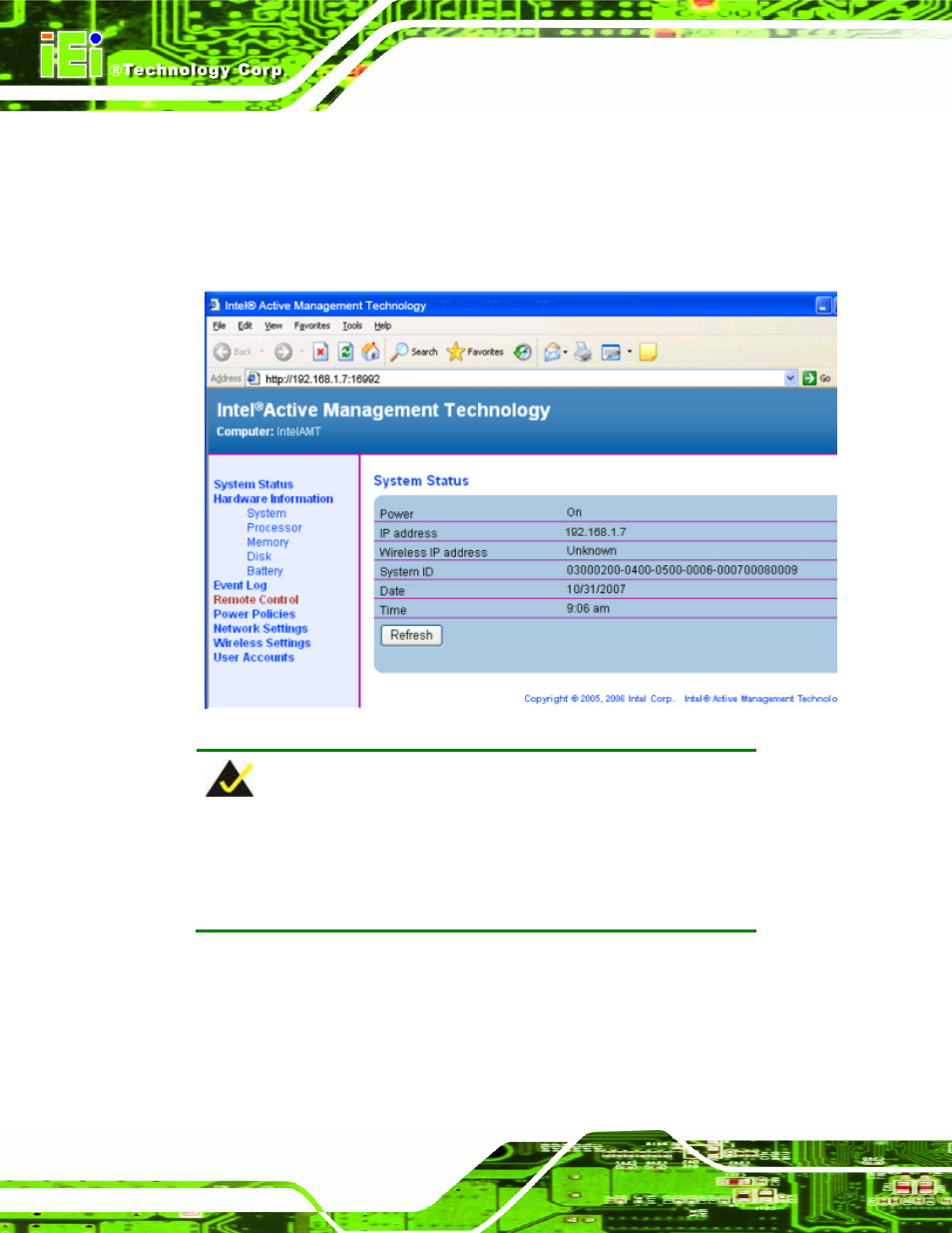 Figure c-13: intel® amt web interface | IEI Integration ICE-QM871 User Manual | Page 161 / 172