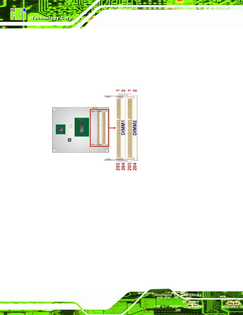 3 so-dimm connectors, 4 spi flash connector (bios), Figure 3-4: so-dimm connector locations | IEI Integration ICE-QM871 User Manual | Page 37 / 172