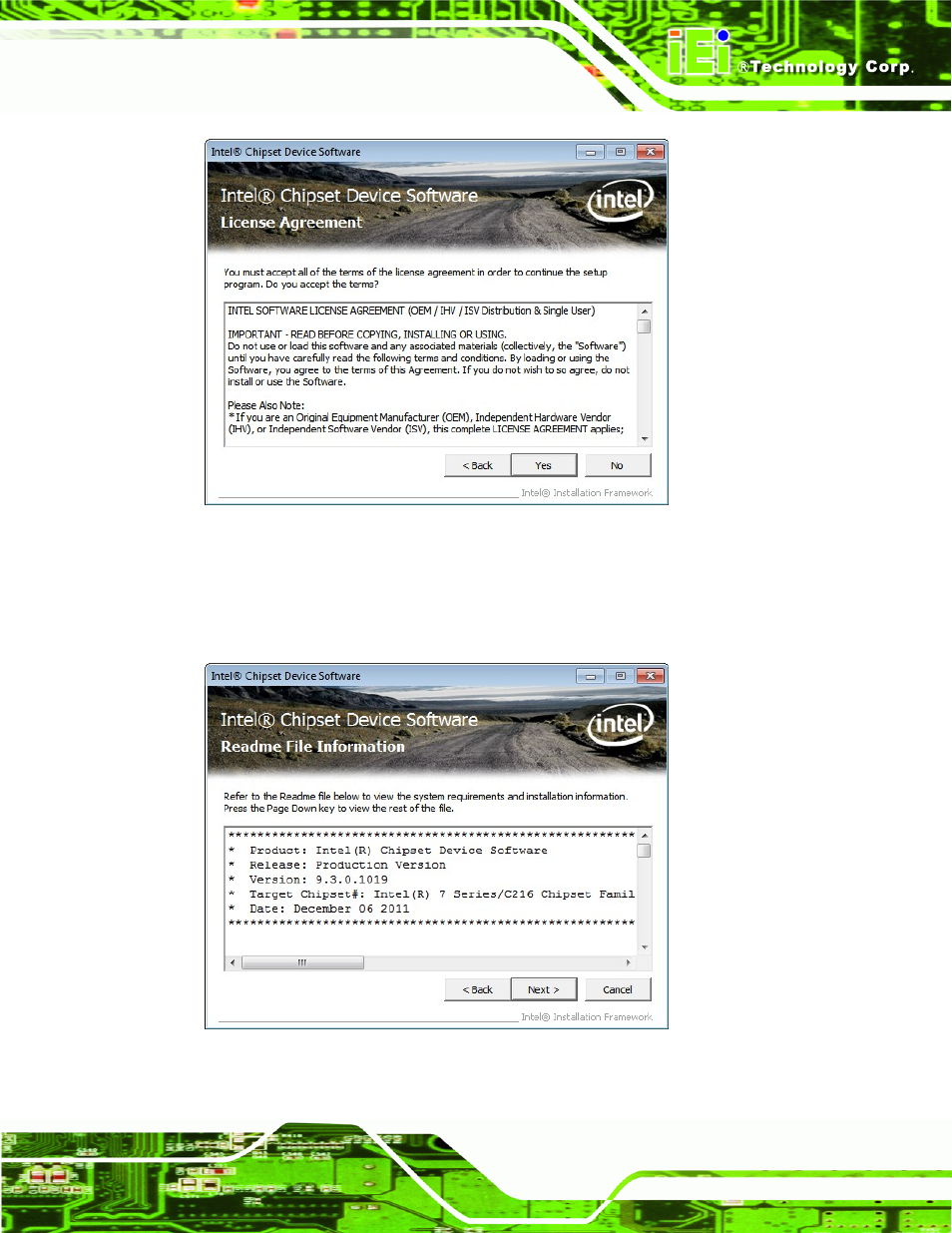 Figure 6-4: chipset driver license agreement, Figure 6-5: chipset driver read me file | IEI Integration ICE-QM871 User Manual | Page 90 / 172
