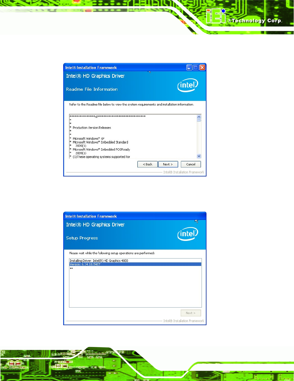 Figure 6-10: graphics driver read me file, Figure 6-11: graphics driver setup operations | IEI Integration ICE-QM871 User Manual | Page 94 / 172