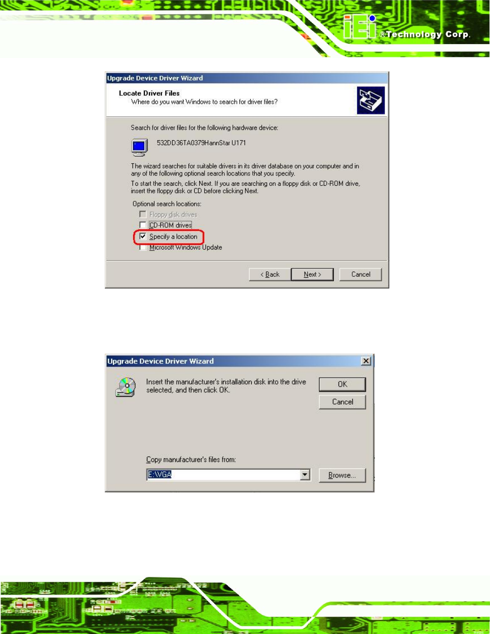 Figure 7-19: locate driver files, Figure 7-20: location browsing window | IEI Integration IEM-LX v1.00 User Manual | Page 113 / 140