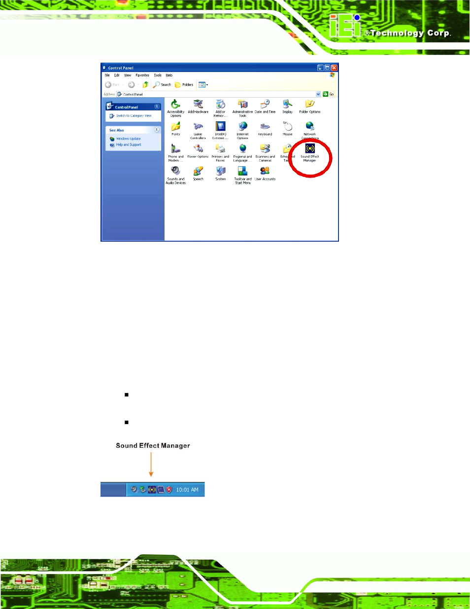 D.2 sound effect configuration, D.2.1 accessing the sound effects manager, D.2 s | Ound, Ffect, Onfiguration, Figure d-1: sound effect manager con, Figure d-2: sound effect manager icon [task bar | IEI Integration IEM-LX v1.00 User Manual | Page 131 / 140