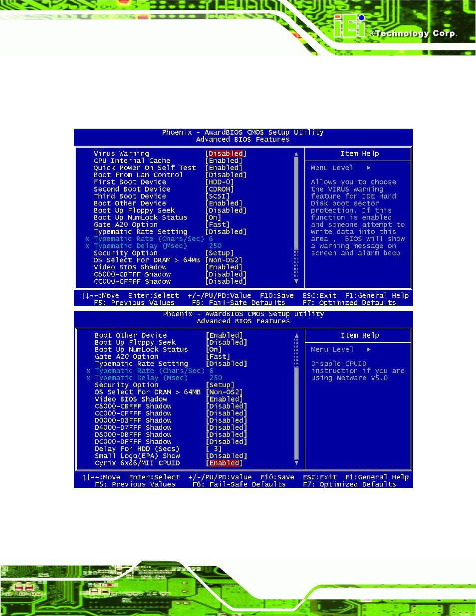 3 advanced bios features, Dvanced, Bios f | Eatures, Menu 4: advanced bios features | IEI Integration IEM-LX v1.00 User Manual | Page 65 / 140