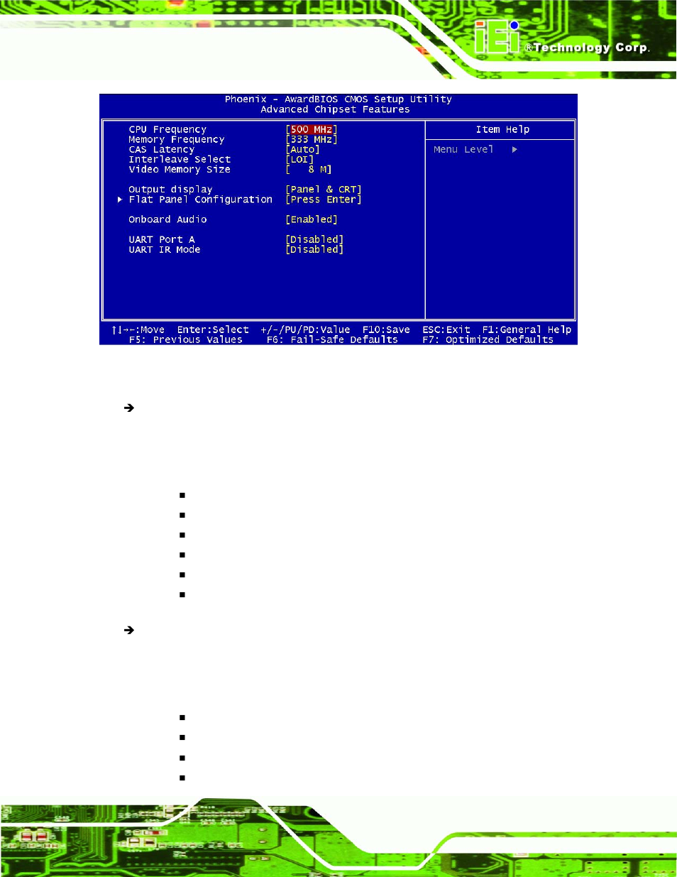 Menu 5: advanced chipset features, Iem-lx-800 etx cpu module, Page 73 | IEI Integration IEM-LX v1.00 User Manual | Page 73 / 140