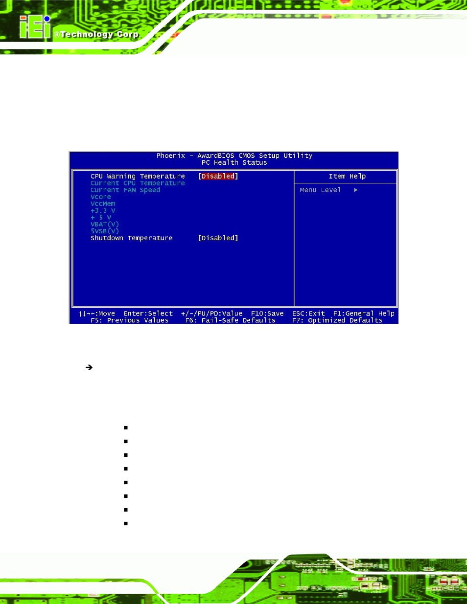 8 pc health status, 8 pc h, Ealth | Tatus, Menu 12: pc health status | IEI Integration IEM-LX v1.00 User Manual | Page 94 / 140