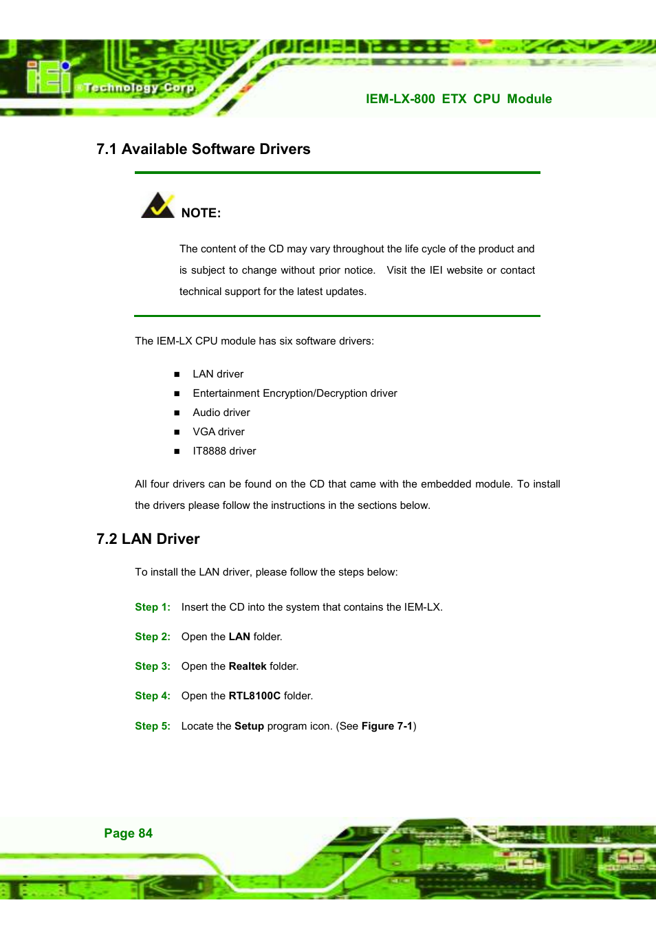 1 available software drivers, 2 lan driver | IEI Integration IEM-LX v1.10 User Manual | Page 100 / 152