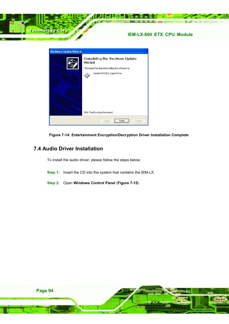 4 audio driver installation | IEI Integration IEM-LX v1.10 User Manual | Page 110 / 152