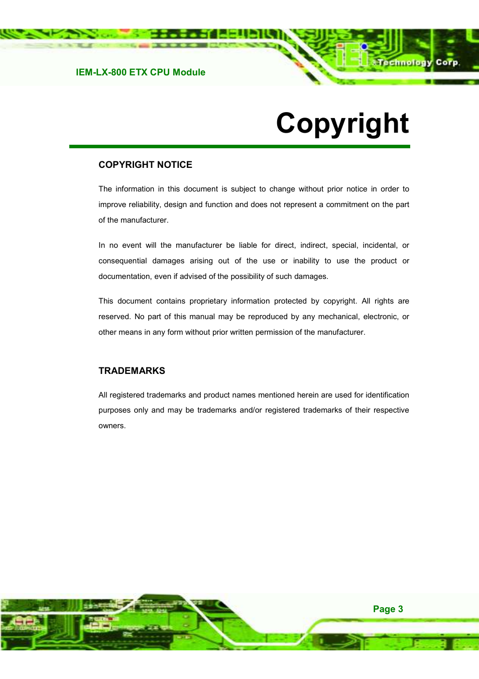 Copyright | IEI Integration IEM-LX v1.10 User Manual | Page 3 / 152