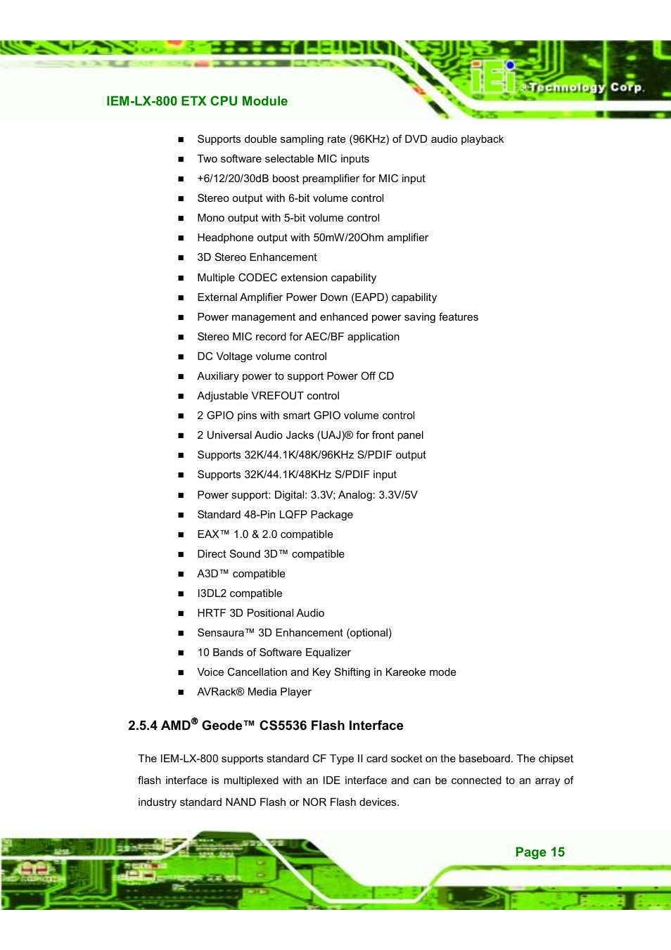 4 amd, Geode™ cs5536 flash interface | IEI Integration IEM-LX v1.10 User Manual | Page 31 / 152