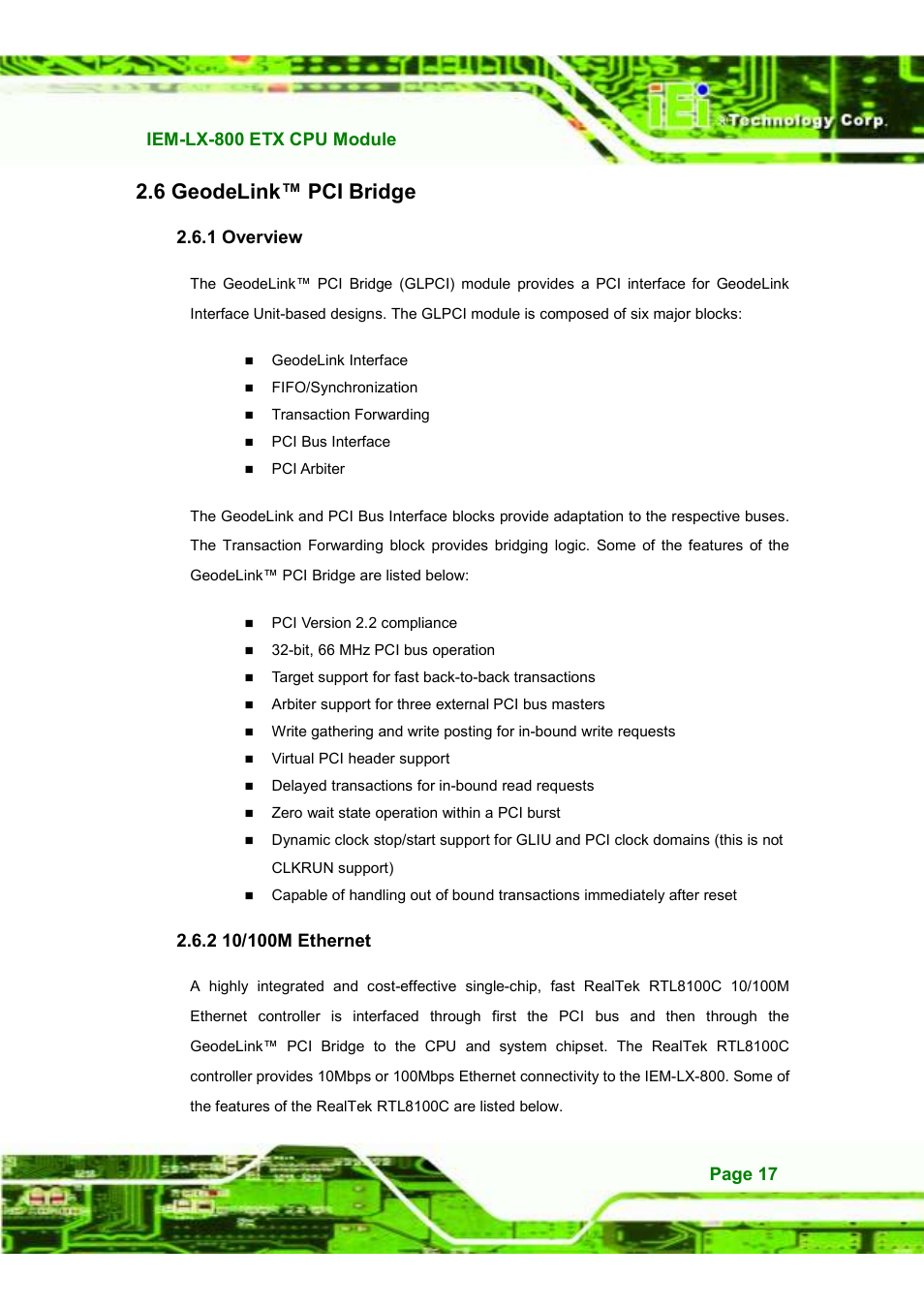 6 geodelink™ pci bridge | IEI Integration IEM-LX v1.10 User Manual | Page 33 / 152