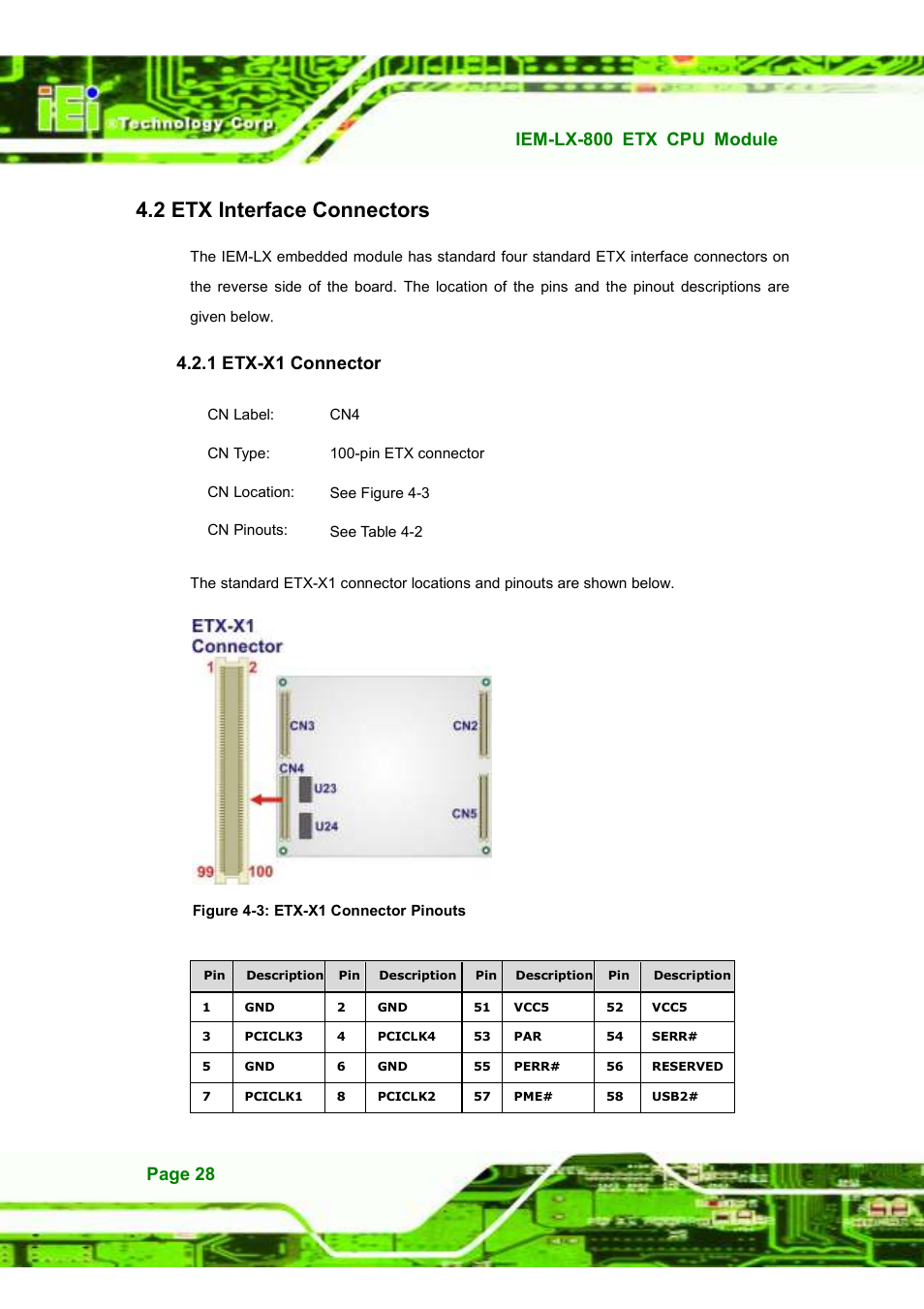 2 etx interface connectors, 1 etx-x1 connector | IEI Integration IEM-LX v1.10 User Manual | Page 44 / 152