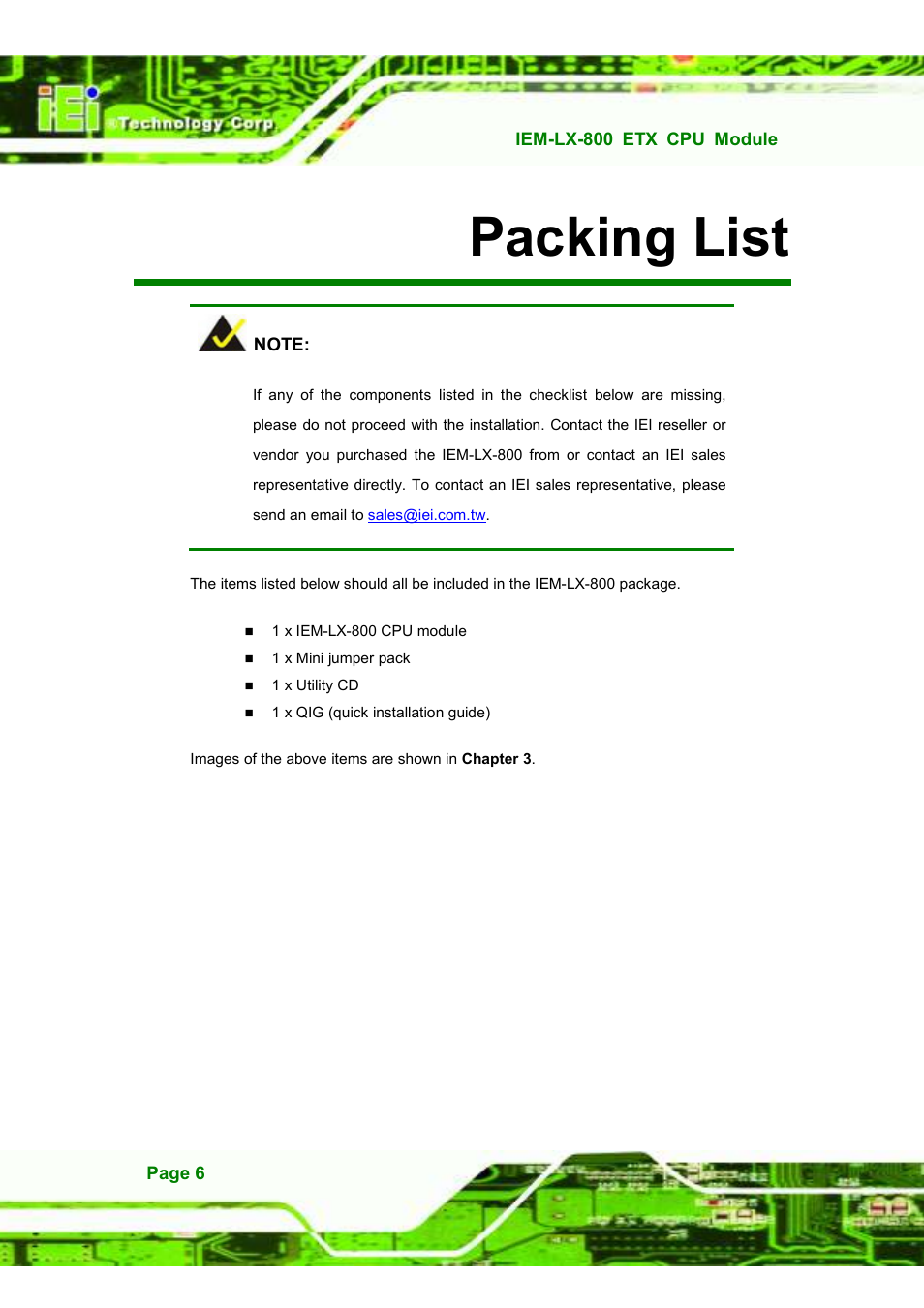 Packing list | IEI Integration IEM-LX v1.10 User Manual | Page 6 / 152